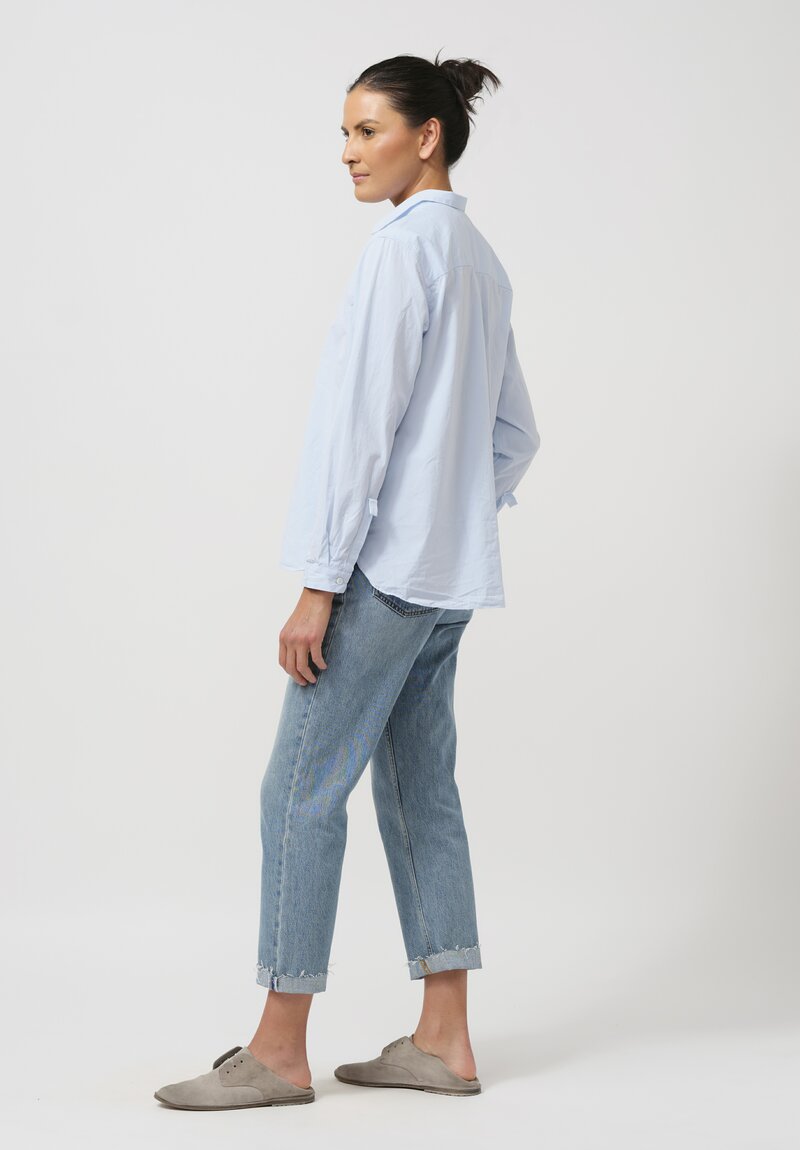 Bergfabel Washed Paper Cotton Loose Tyrol Shirt in Azure Blue