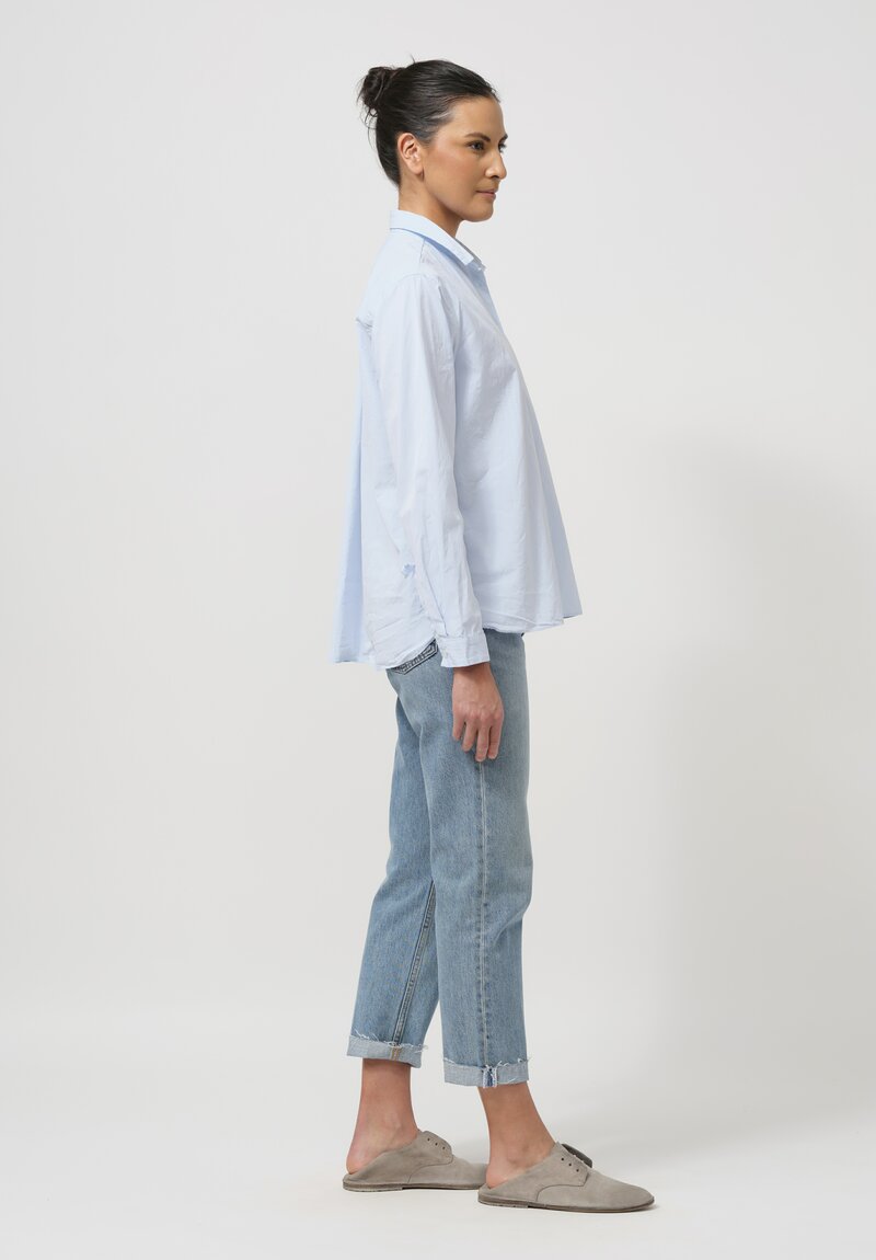 Bergfabel Washed Paper Cotton Loose Tyrol Shirt in Azure Blue