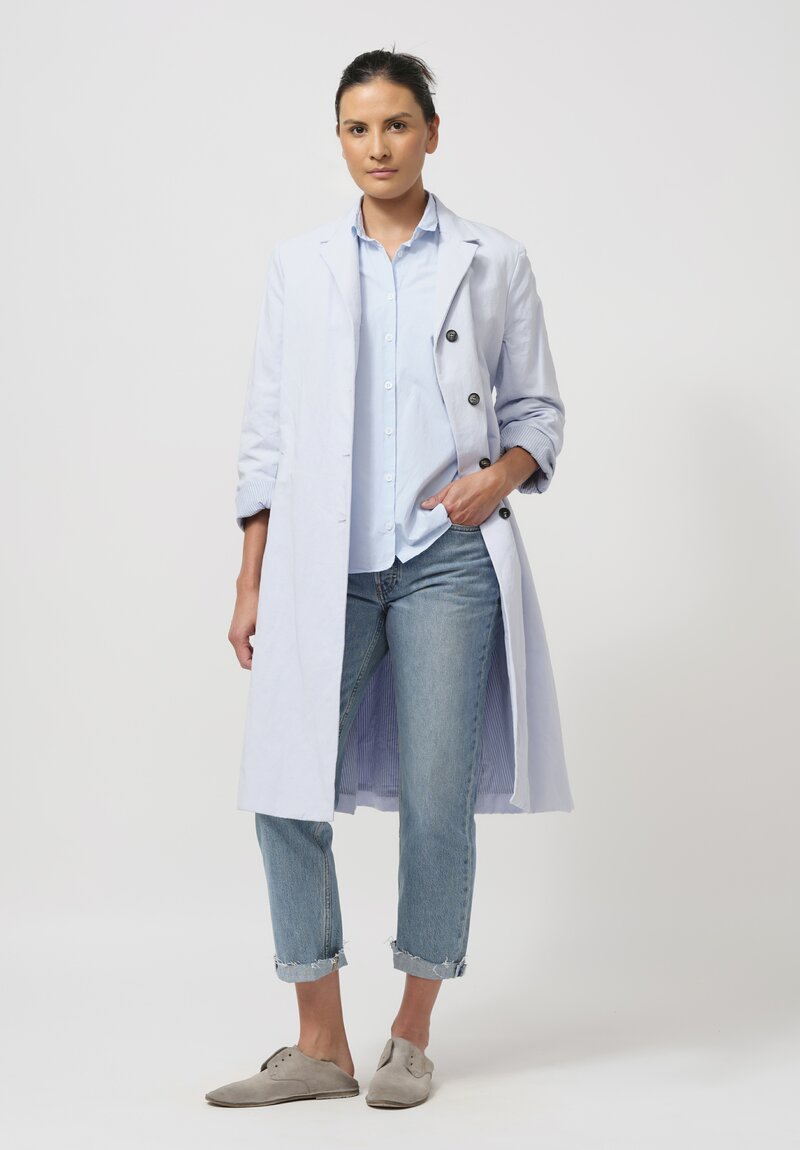 Bergfabel Washed Paper Cotton Loose Tyrol Shirt in Azure Blue