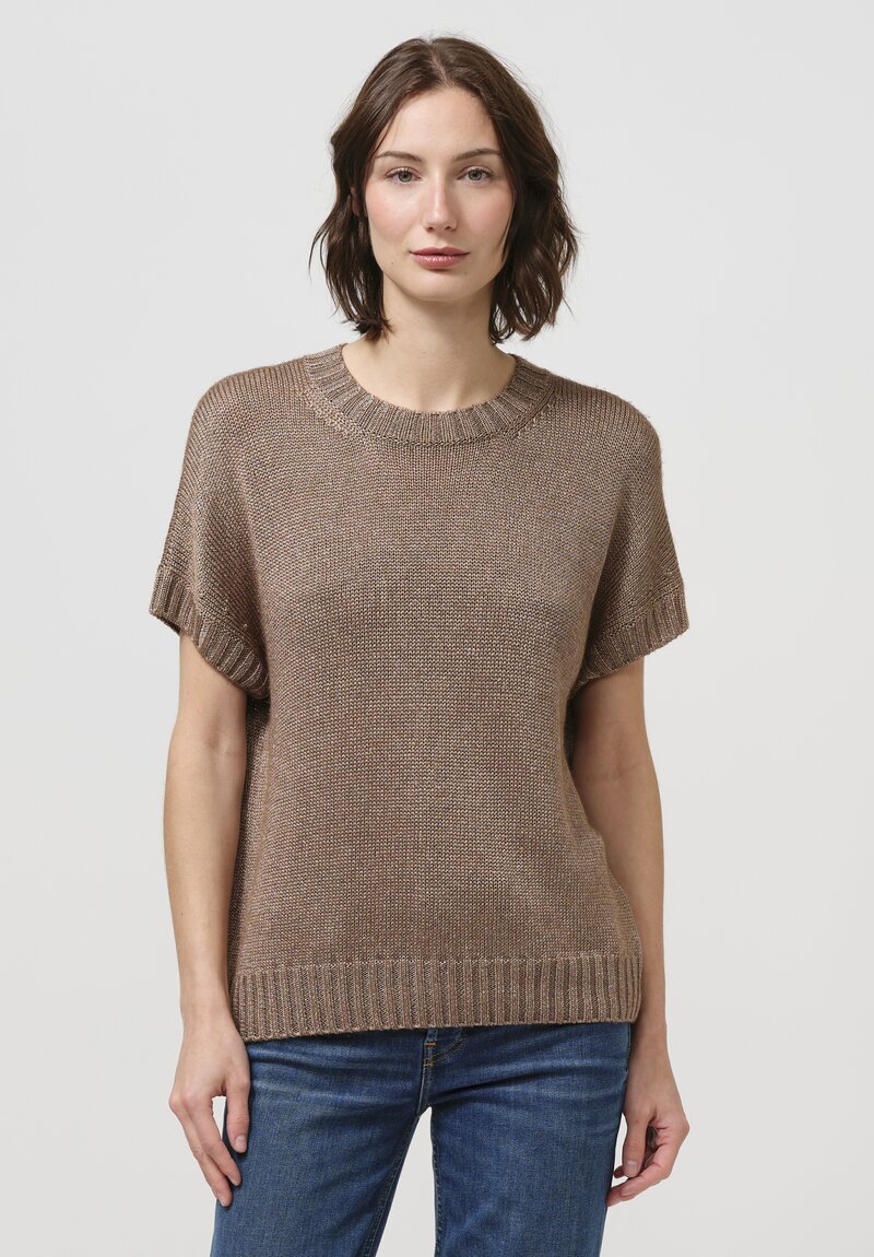 Iris Von Arnim Silk Macey Short Sleeve Sweater in Moth Brown