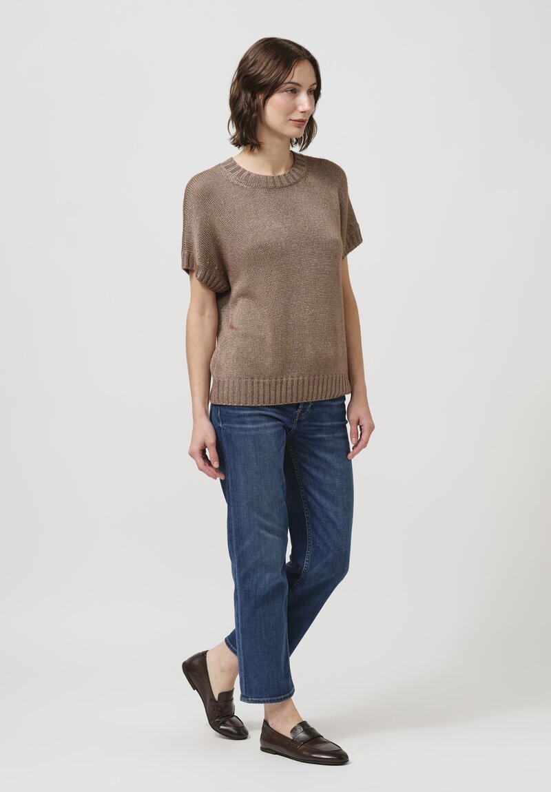 Iris Von Arnim Silk Macey Short Sleeve Sweater in Moth Brown