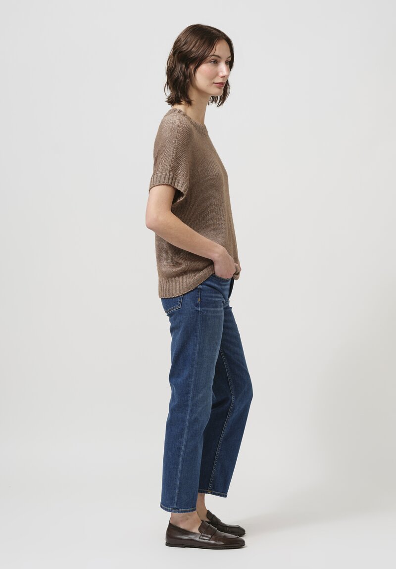 Iris Von Arnim Silk Macey Short Sleeve Sweater in Moth Brown