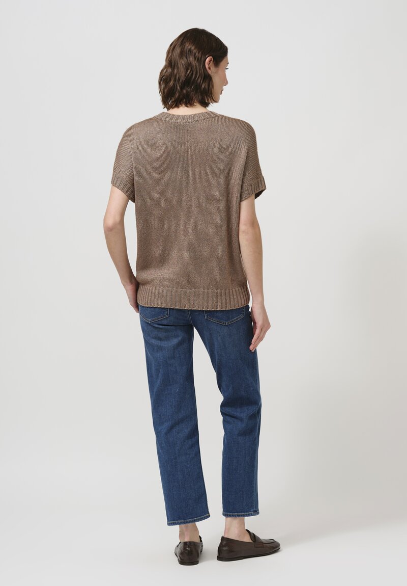 Iris Von Arnim Silk Macey Short Sleeve Sweater in Moth Brown