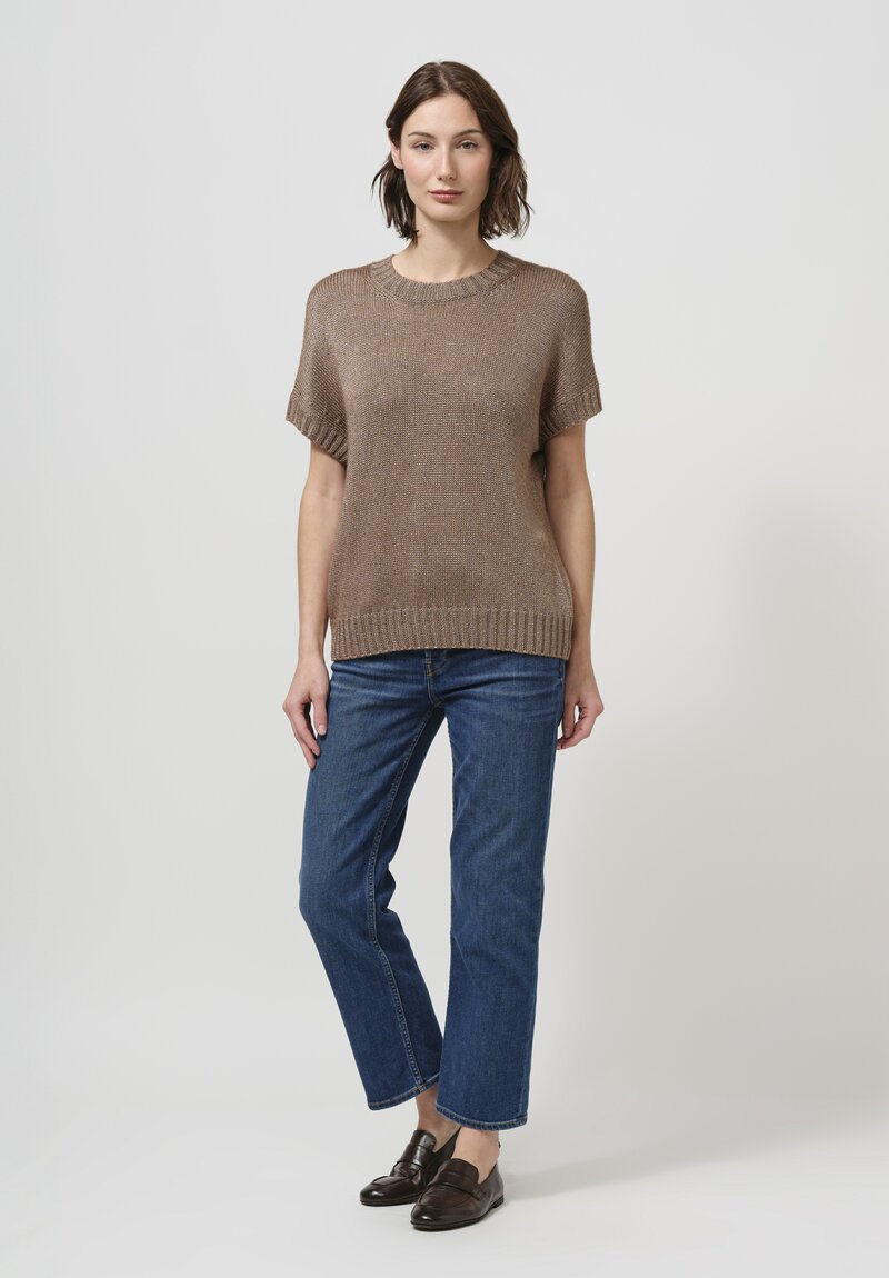Iris Von Arnim Silk Macey Short Sleeve Sweater in Moth Brown