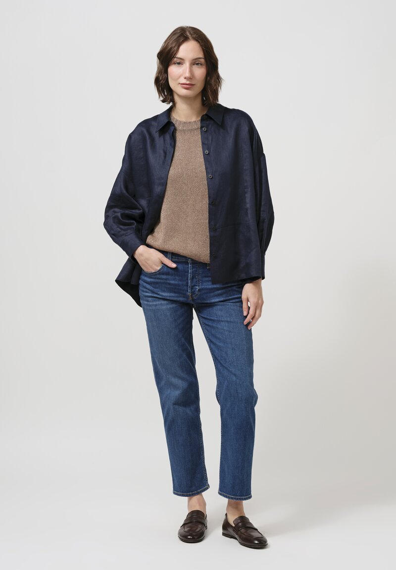 Iris Von Arnim Silk Macey Short Sleeve Sweater in Moth Brown