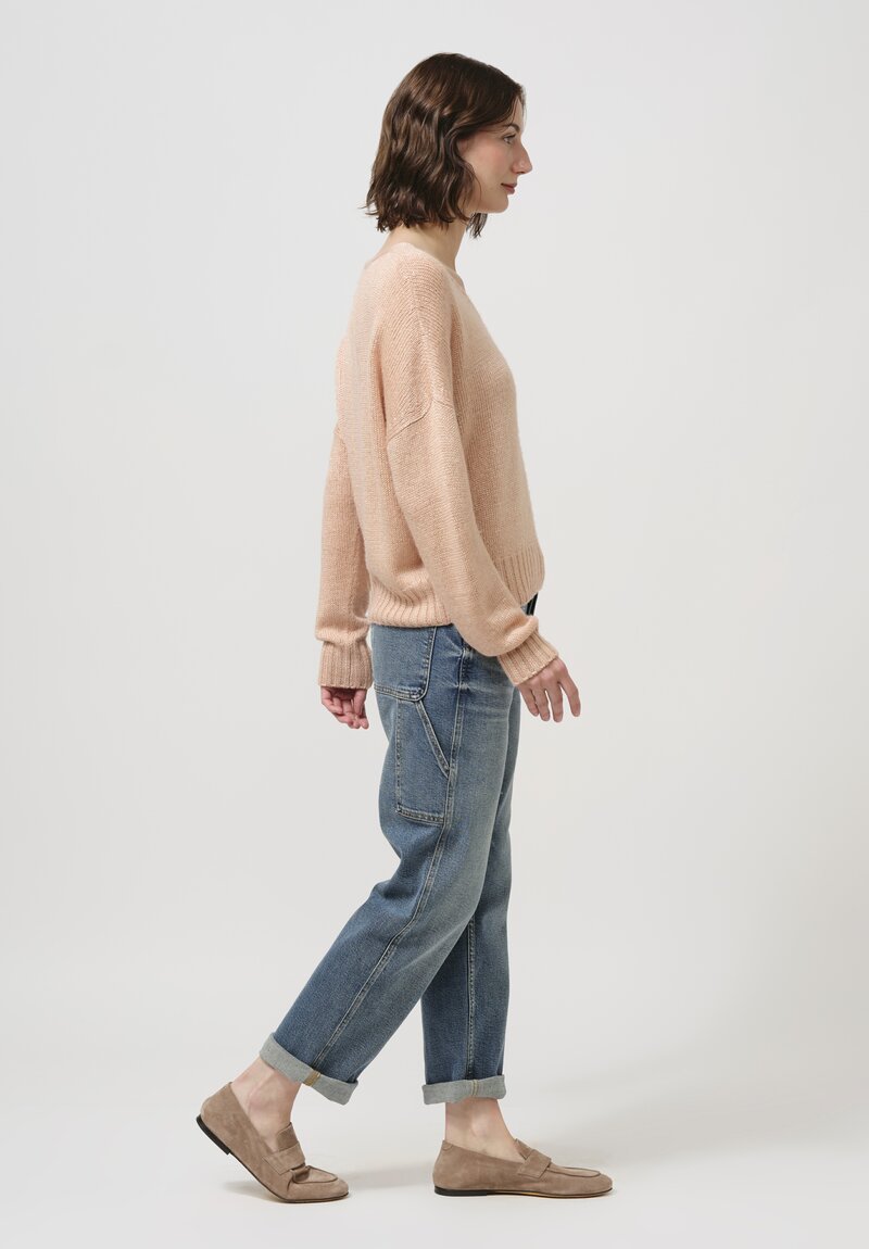 Iris Von Arnim Silk Malva V-Neck Knitted Sweater in Peach Pink