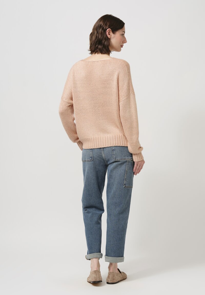Iris Von Arnim Silk Malva V-Neck Knitted Sweater in Peach Pink