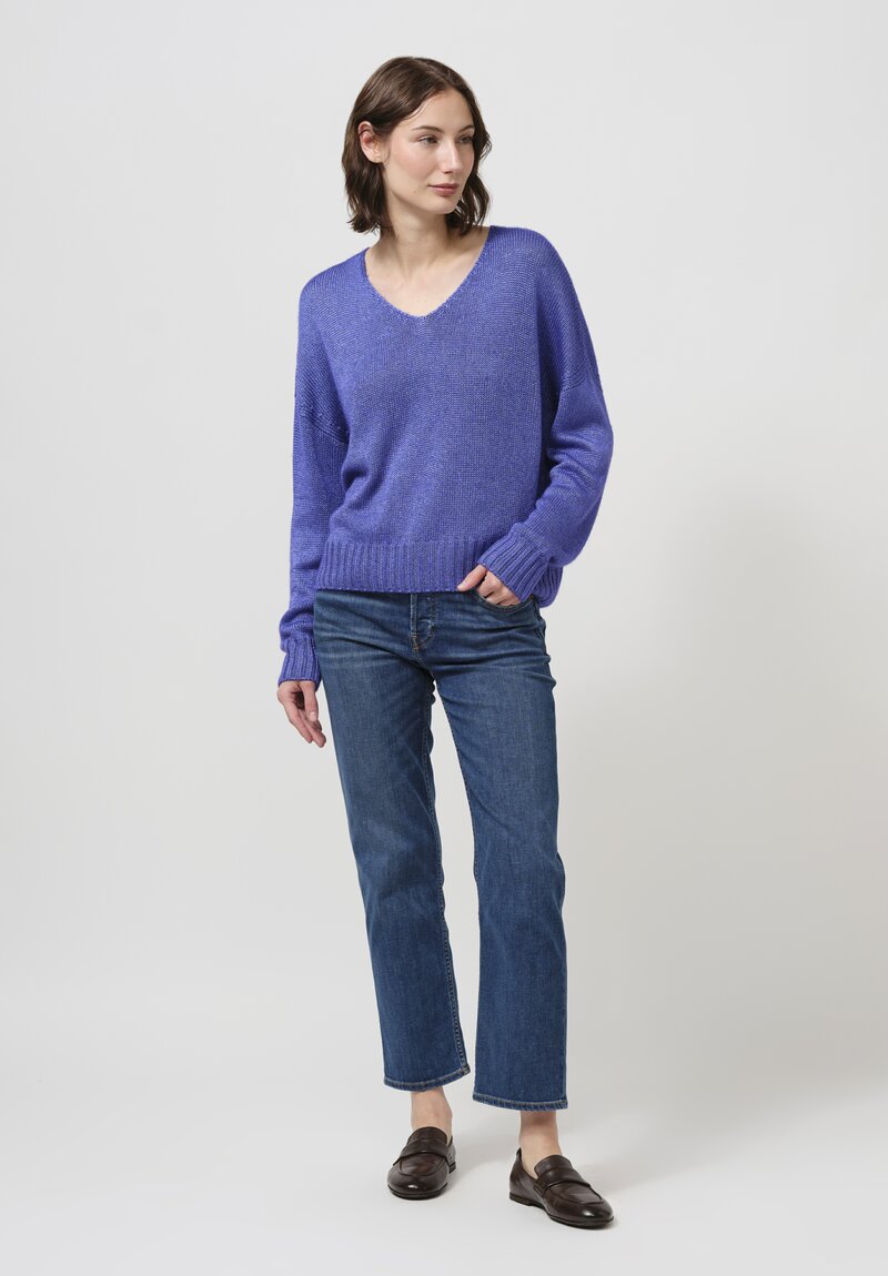 Iris Von Arnim Silk Malva V-Neck Knitted Sweater in Cornflower Blue