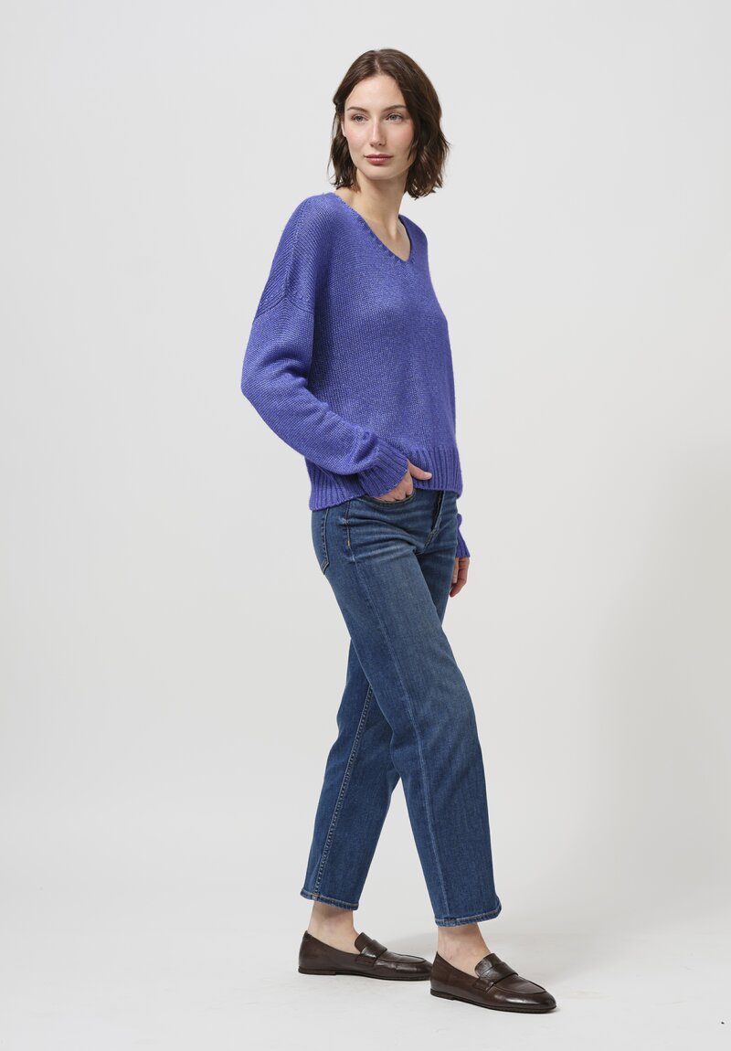 Iris Von Arnim Silk Malva V-Neck Knitted Sweater in Cornflower Blue