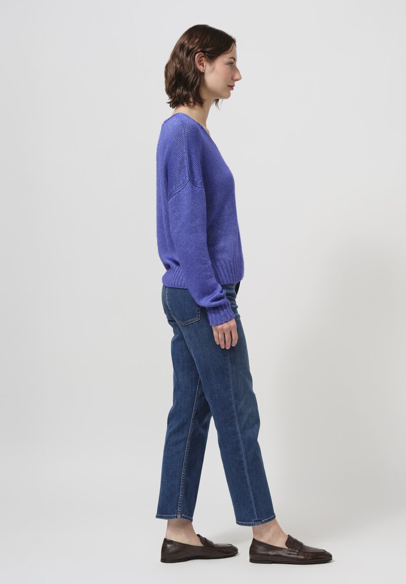 Iris Von Arnim Silk Malva V-Neck Knitted Sweater in Cornflower Blue
