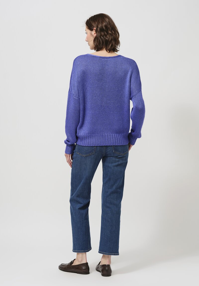 Iris Von Arnim Silk Malva V-Neck Knitted Sweater in Cornflower Blue