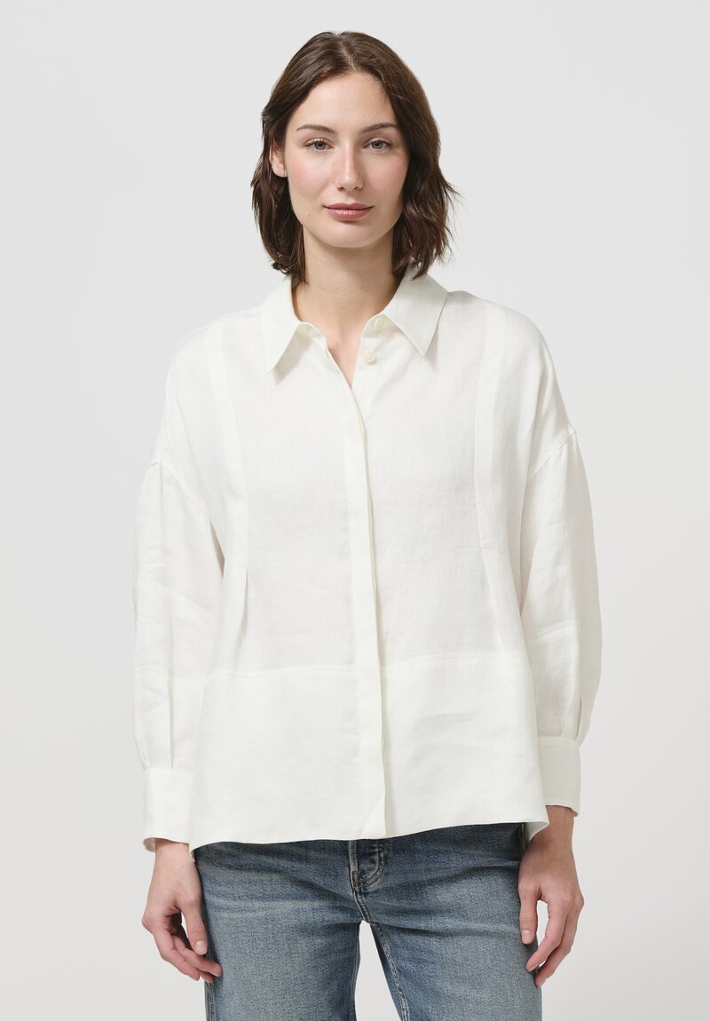 Iris Von Arnim Linen Laurita Button-Down Shirt in Ecru White