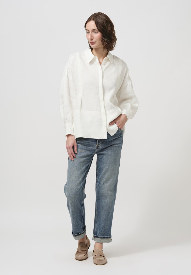 Iris Von Arnim Linen Laurita Button-Down Shirt in Ecru White