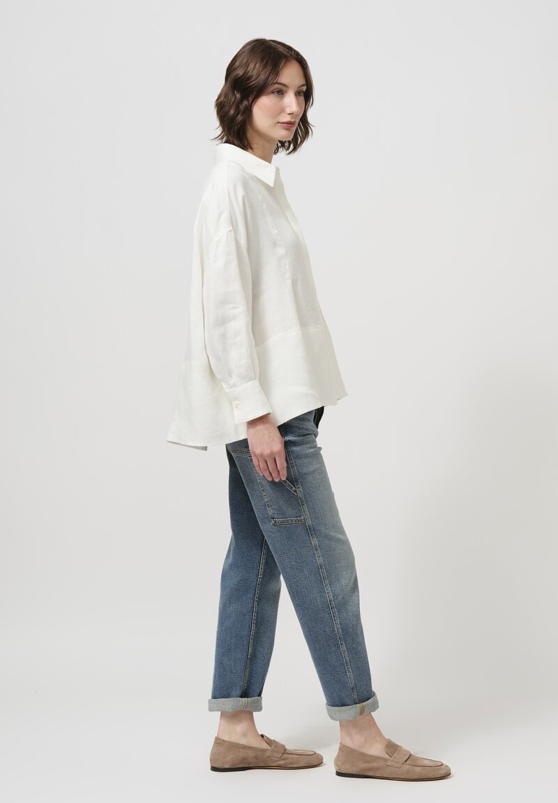 Iris Von Arnim Linen Laurita Button-Down Shirt in Ecru White