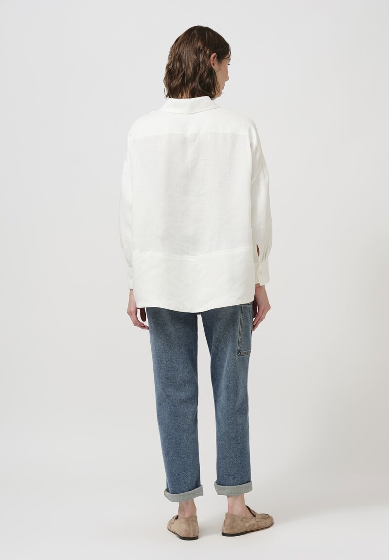 Iris Von Arnim Linen Laurita Button-Down Shirt in Ecru White