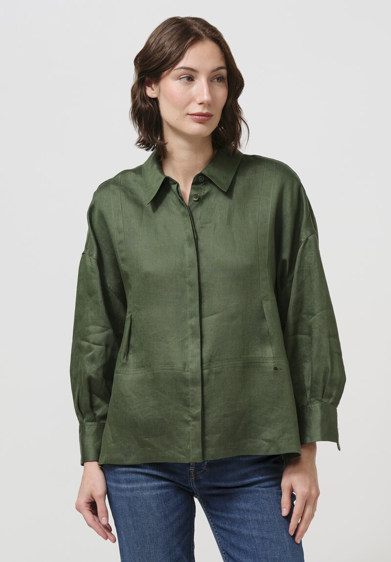Iris Von Arnim Linen Laurita Button Down Shirt in Pine Green