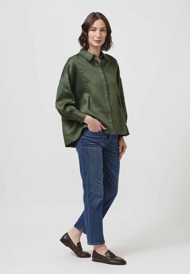 Iris Von Arnim Linen Laurita Button Down Shirt in Pine Green