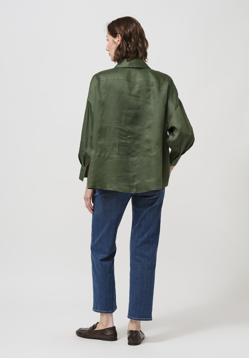 Iris Von Arnim Linen Laurita Button Down Shirt in Pine Green