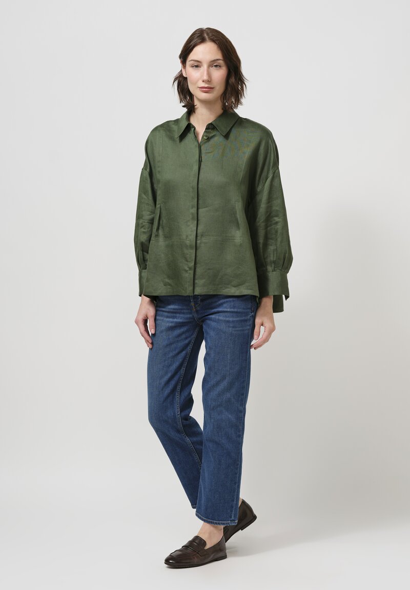 Iris Von Arnim Linen Laurita Button Down Shirt in Pine Green