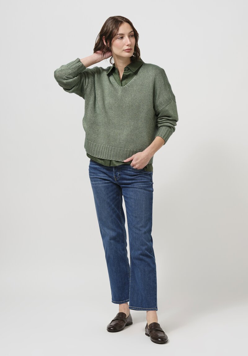 Iris Von Arnim Linen Laurita Button Down Shirt in Pine Green