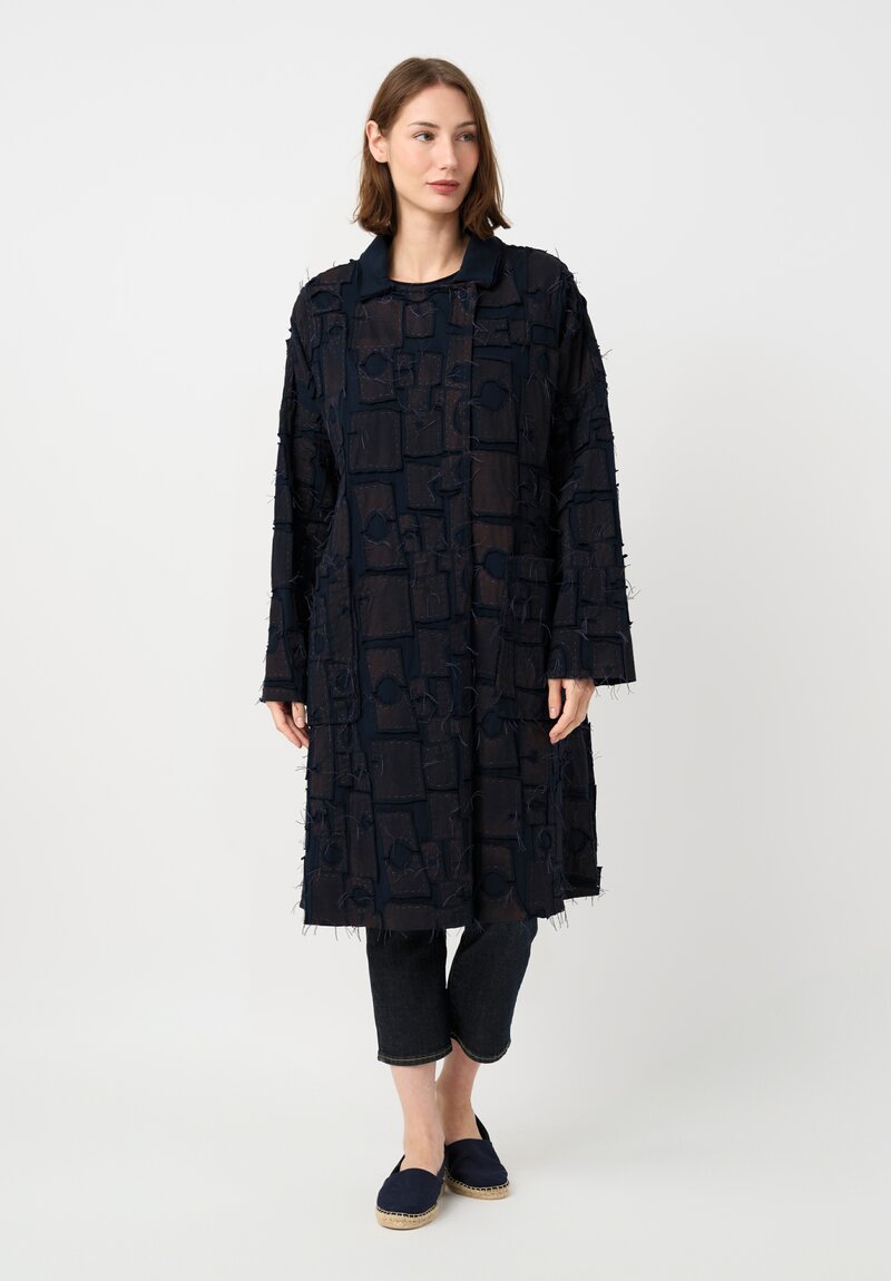 Alabama Chanin Organic Cotton "Abstract Suns" Bold Coat in Eclipse Blue