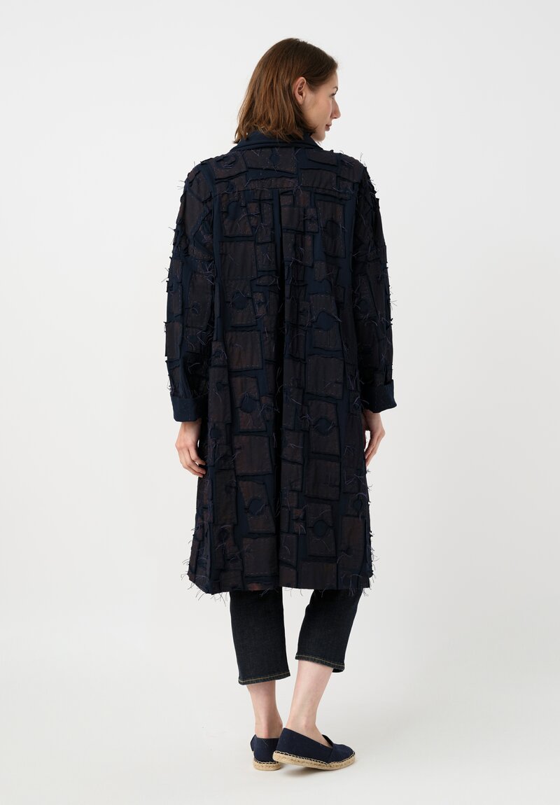 Alabama Chanin Organic Cotton "Abstract Suns" Bold Coat in Eclipse Blue