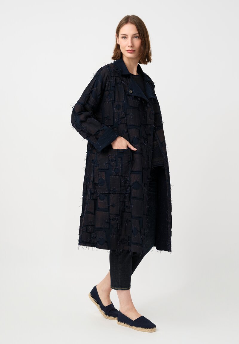 Alabama Chanin Organic Cotton "Abstract Suns" Bold Coat in Eclipse Blue