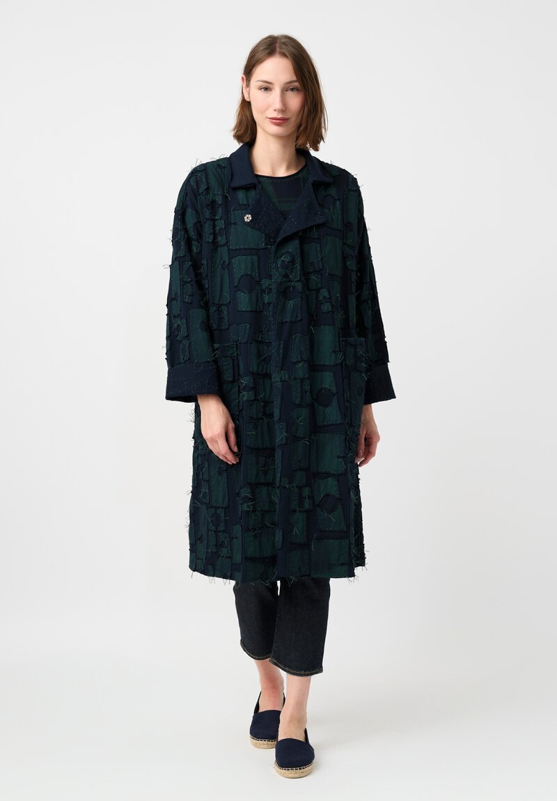Alabama Chanin Organic Cotton "Abstract Suns" Bold Coat in Midnight Teal Blue
