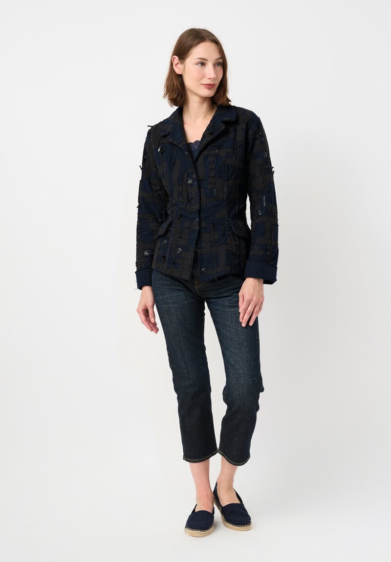 Alabama Chanin Organic Cotton Embroidered Betsy Blazer in Rusted Navy Blue