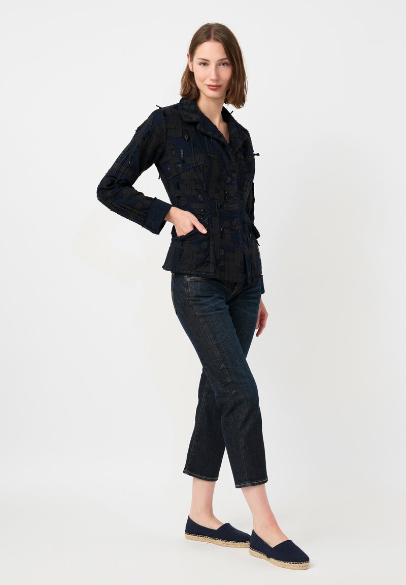 Alabama Chanin Organic Cotton Embroidered Betsy Blazer in Rusted Navy Blue
