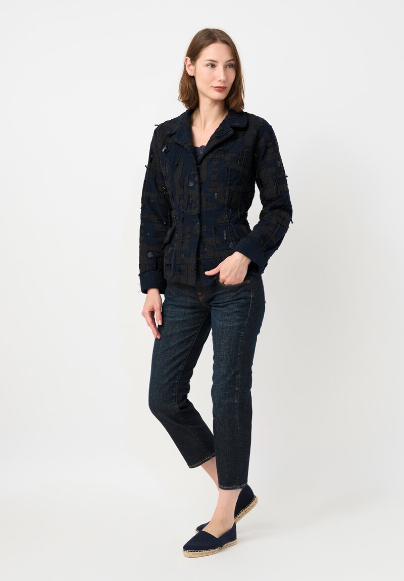 Alabama Chanin Organic Cotton Embroidered Betsy Blazer in Rusted Navy Blue