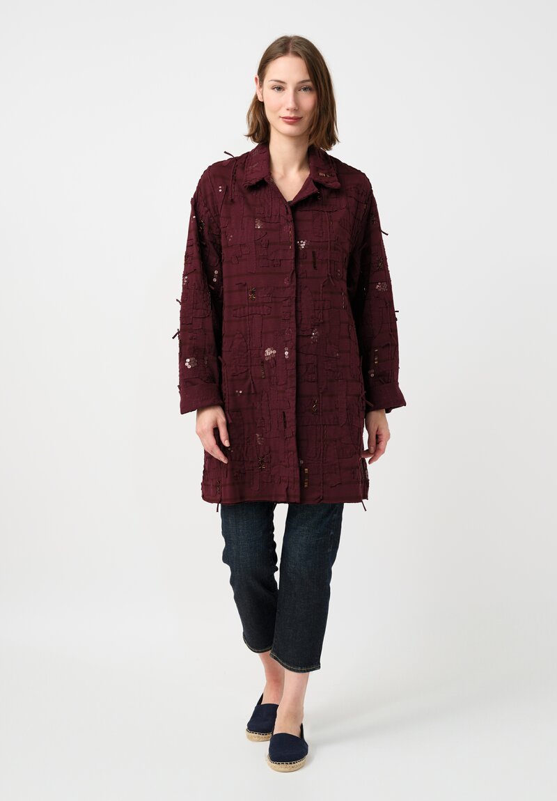 Alabama Chanin Organic Cotton "Abstract Suns" Bold Coat in Midnight Teal Blue