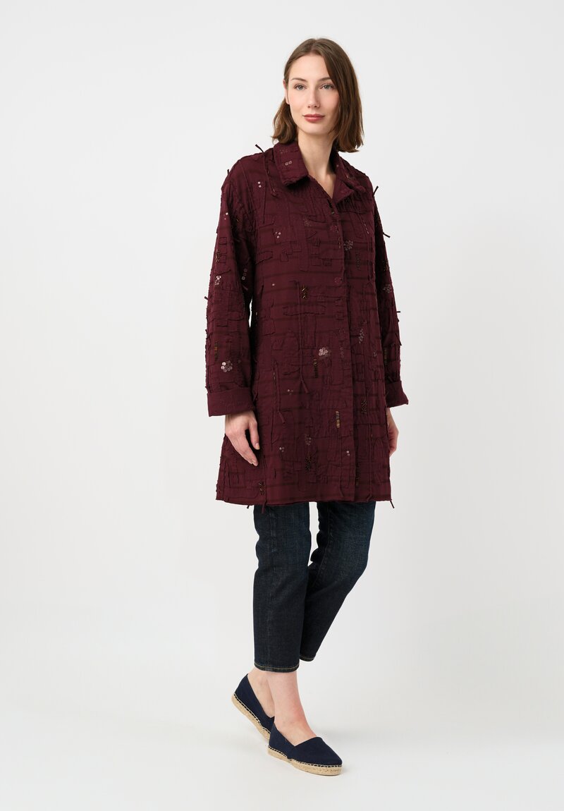 Alabama Chanin Organic Cotton "Abstract Suns" Bold Coat in Midnight Teal Blue