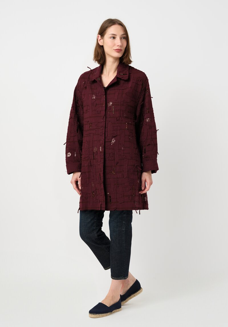 Alabama Chanin Organic Cotton "Abstract Suns" Bold Coat in Midnight Teal Blue