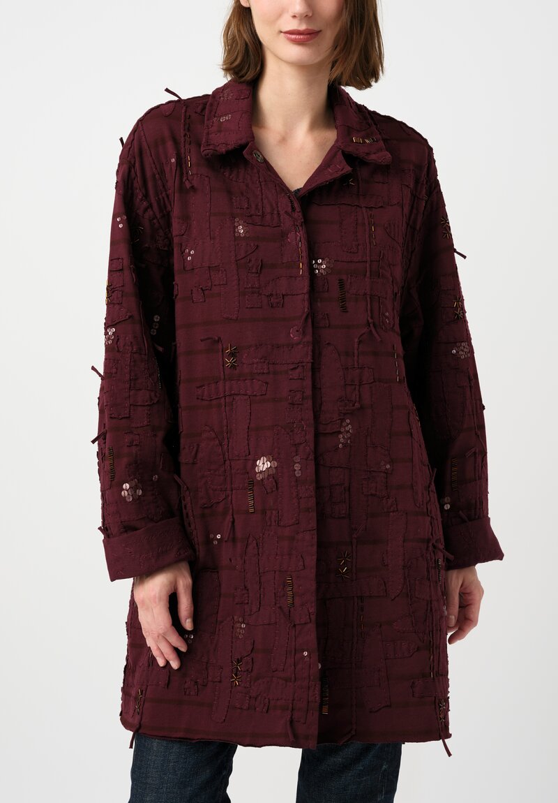 Alabama Chanin Organic Cotton "Abstract Suns" Bold Coat in Midnight Teal Blue