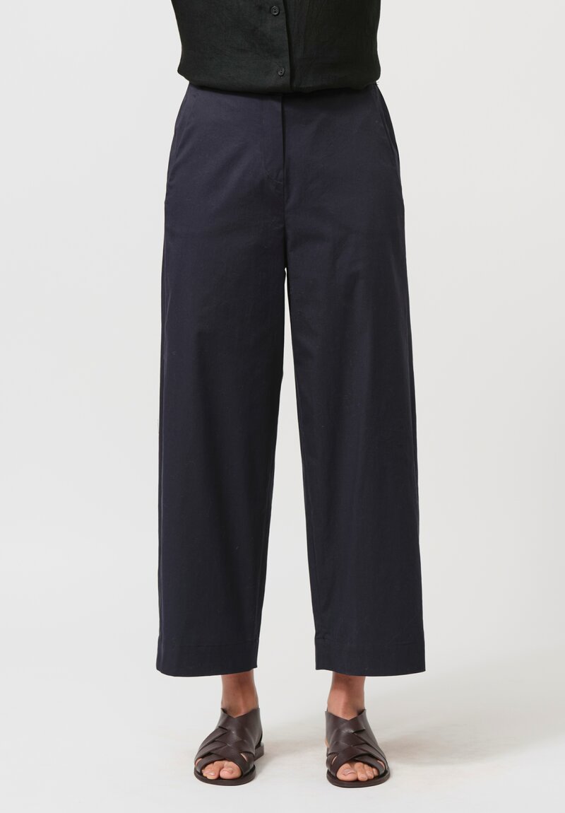 Peter O. Mahler Cotton Stretch Cropped Wide Leg Pants in Navy Blue
