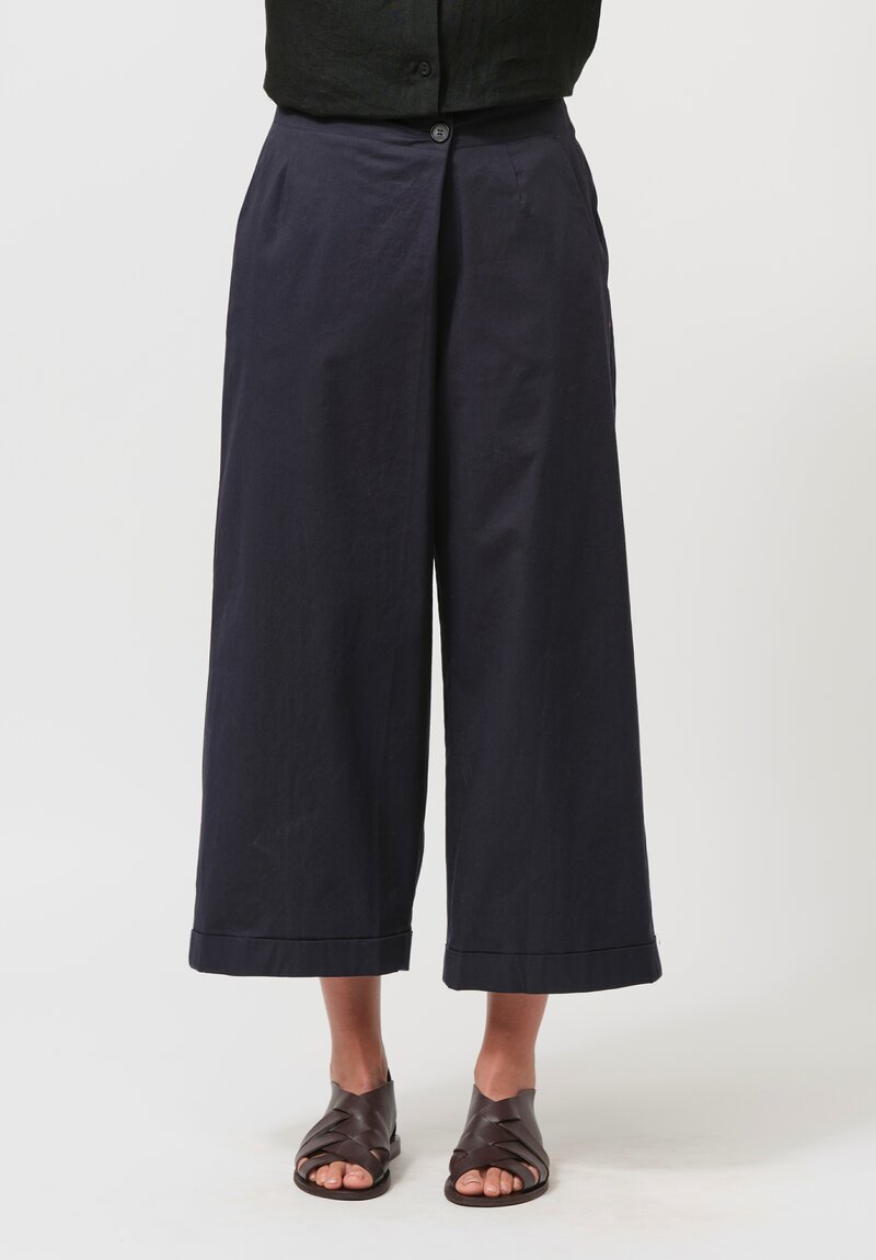 Peter O. Mahler Cotton Stretch Wrap Front Pants in Navy Blue