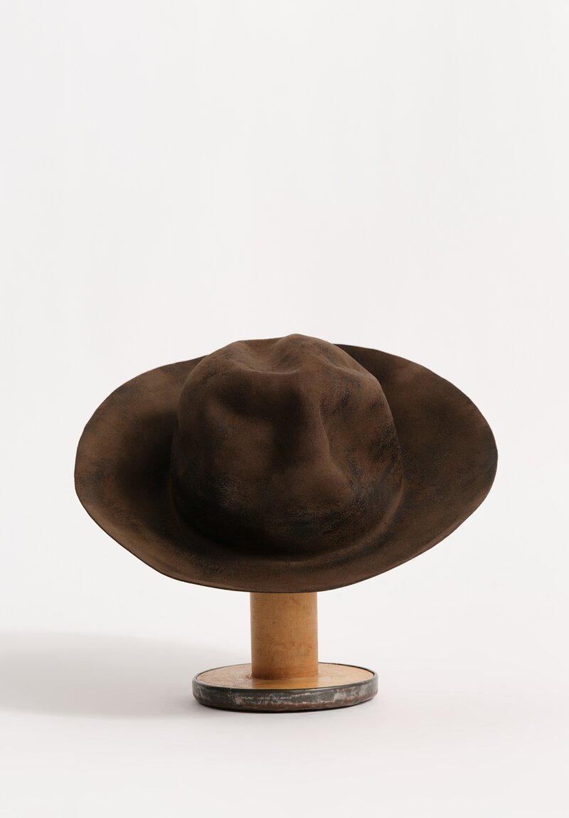 Horisaki Design & Handel Beaver Fur Felt Hard Burnt Wide Brim Hat in Taupe Brown