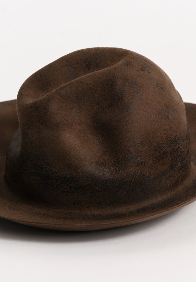 Horisaki Design & Handel Beaver Fur Felt Hard Burnt Wide Brim Hat in Taupe Brown