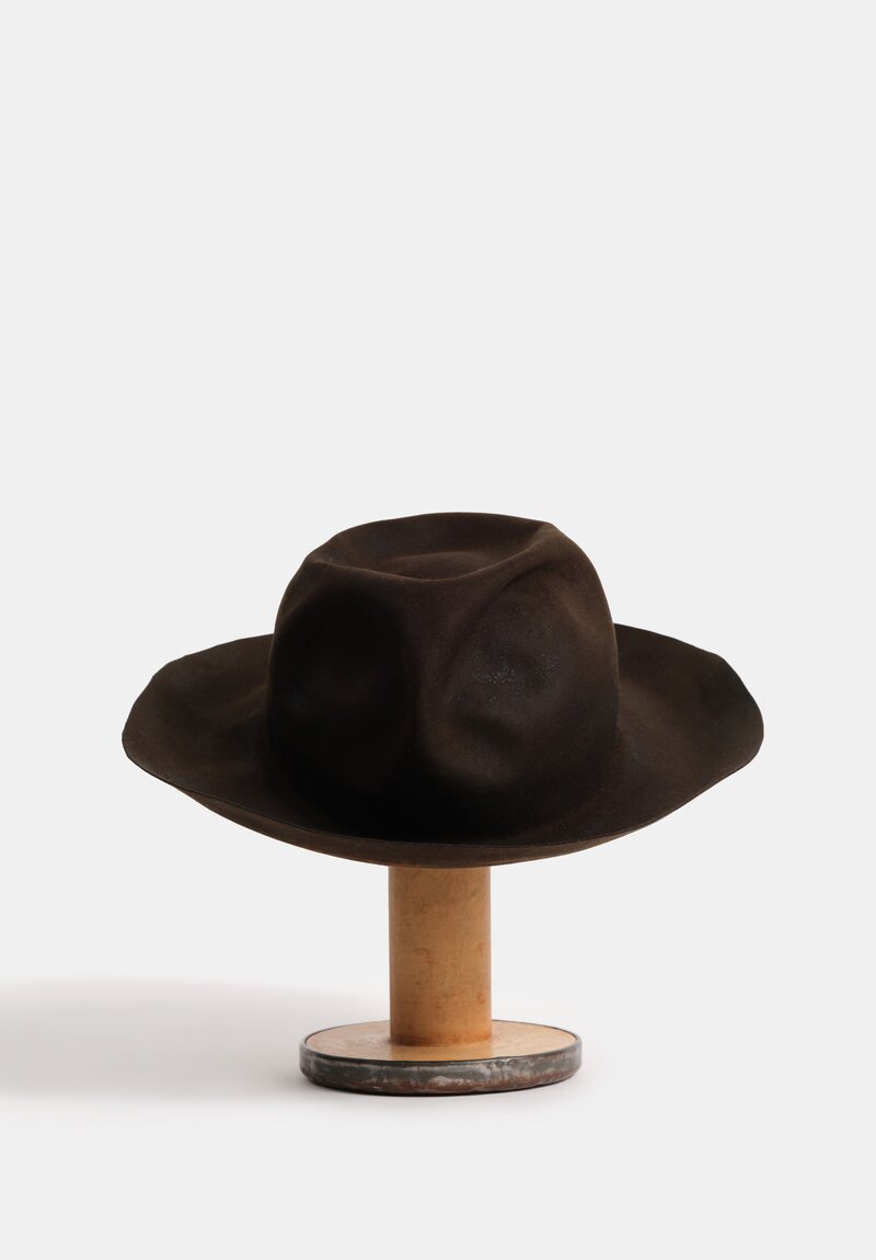 Horisaki Design & Handel Hard Burnt Beaver Fur Felt Curved Wide Brim Hat