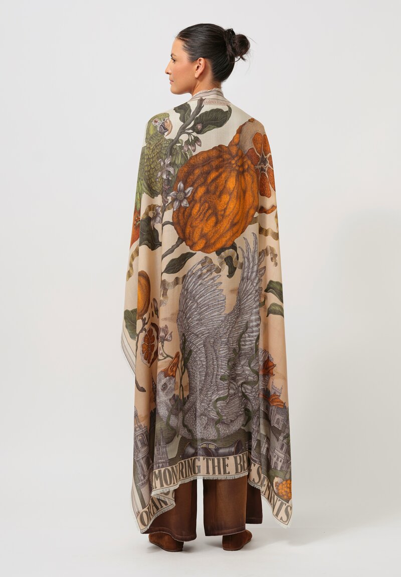 Sabina Savage Wool & Silk Oranges & Lemons Square Scarf in Orange & Green Multi	