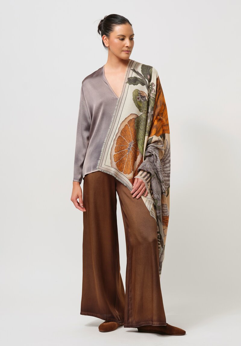 Sabina Savage Wool & Silk Oranges & Lemons Square Scarf in Orange & Green Multi	