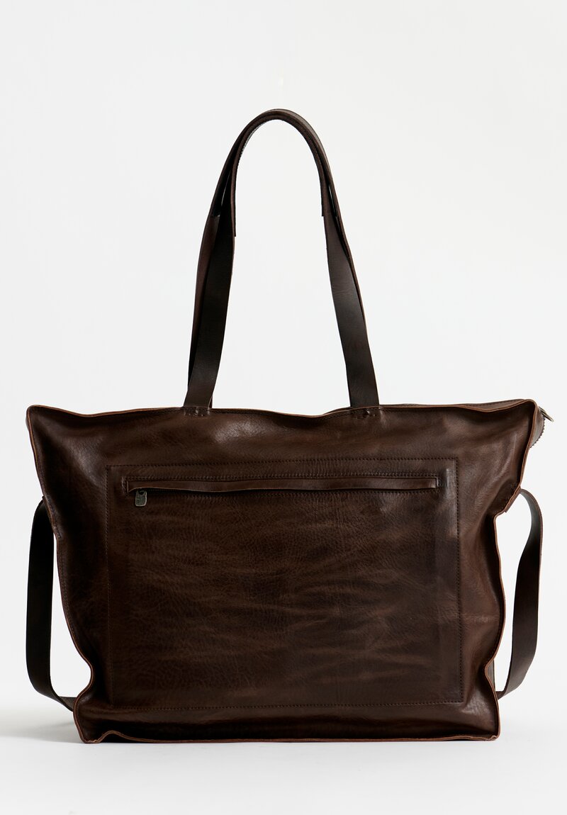 Daniele Basta Leather Teorema Large Trapezoid Staple Bag in Chocolate Brown