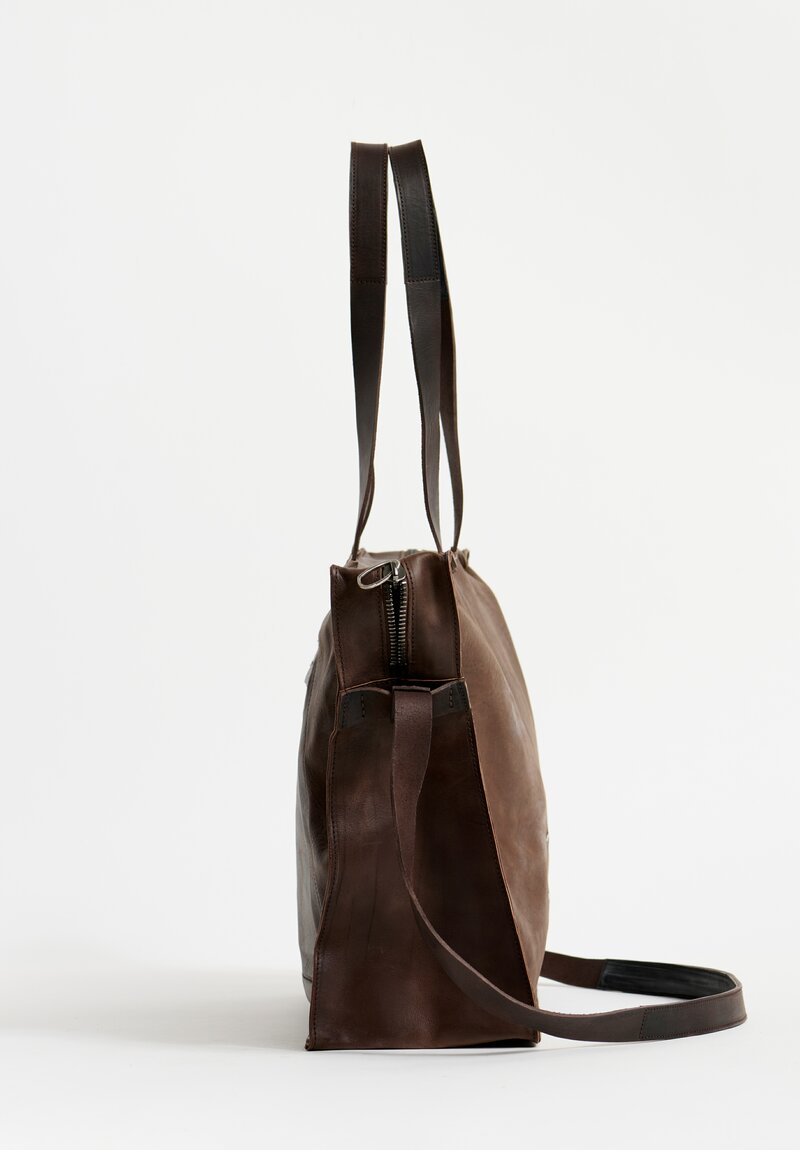 Daniele Basta Leather Teorema Large Trapezoid Staple Bag in Chocolate Brown