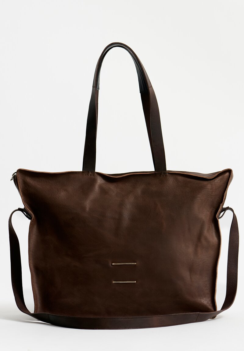 Daniele Basta Leather Teorema Large Trapezoid Staple Bag in Chocolate Brown