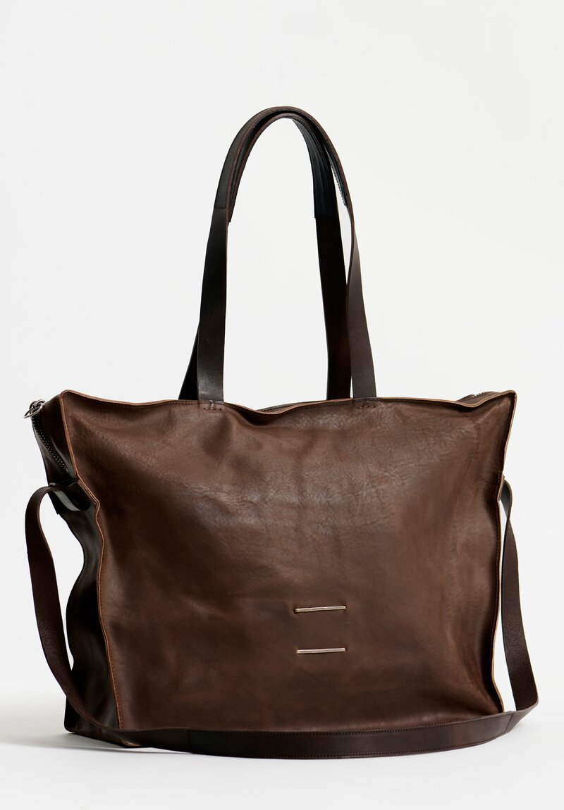 Daniele Basta Leather Teorema Large Trapezoid Staple Bag in Chocolate Brown