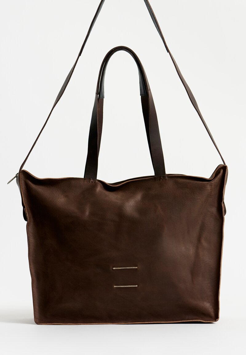 Daniele Basta Leather Teorema Large Trapezoid Staple Bag in Chocolate Brown