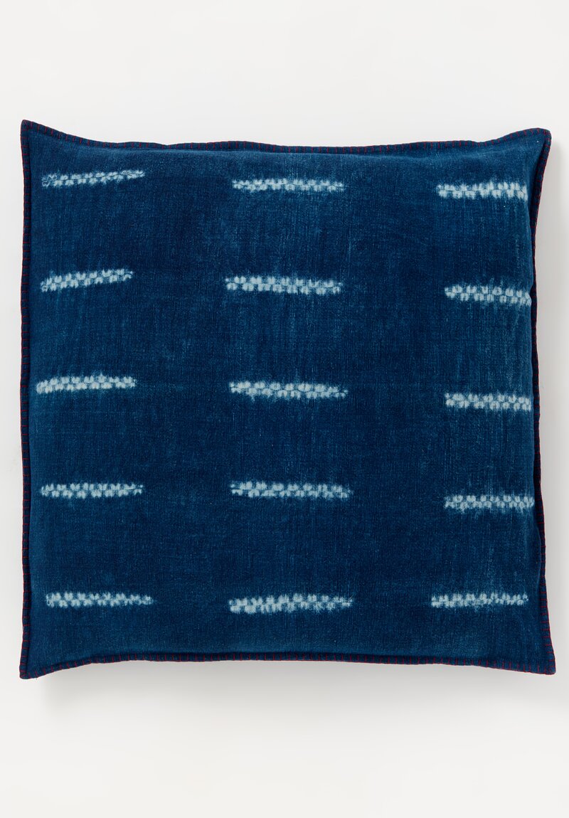 Shobhan Porter Vintage Large Blanket Stitch Pillow Indigo Blue Shibori