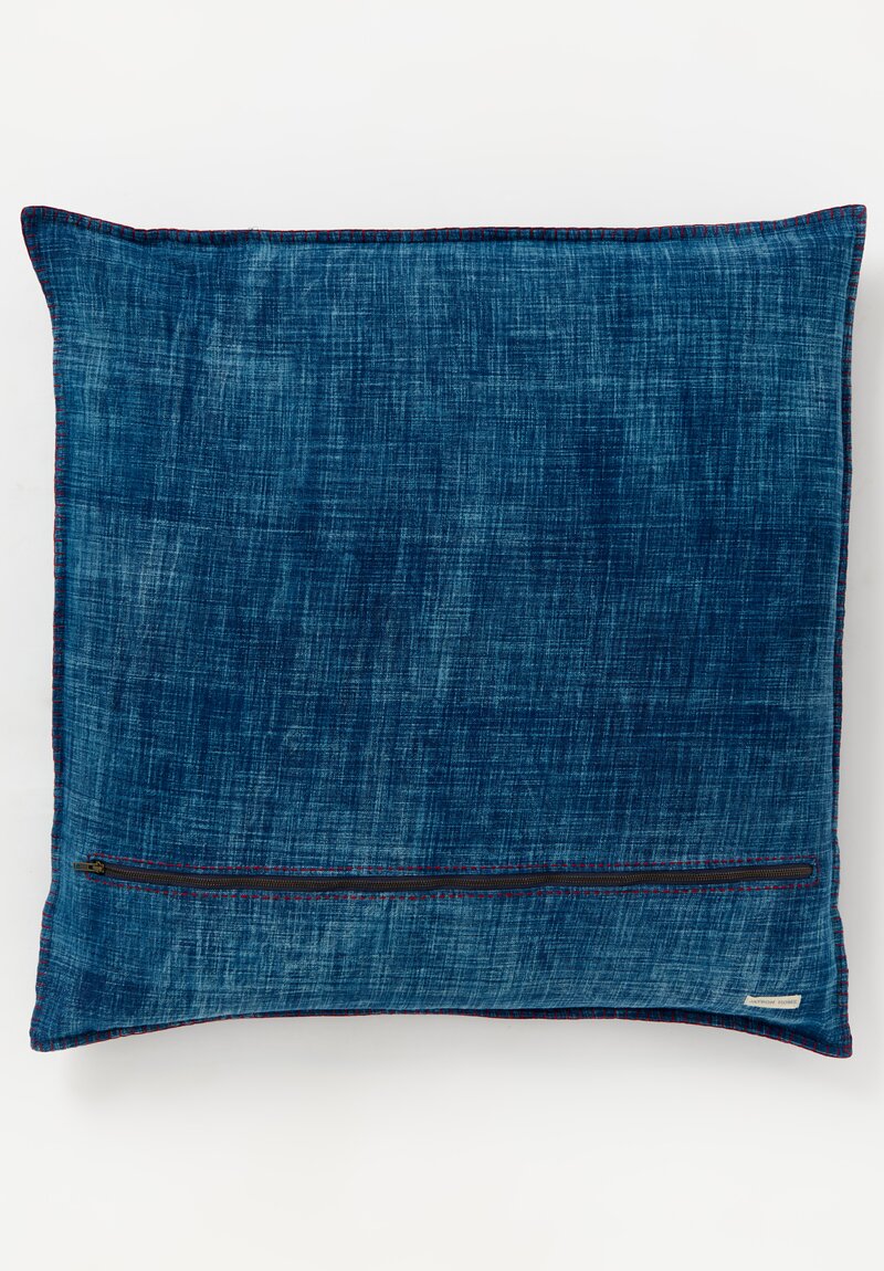 Shobhan Porter Vintage Large Blanket Stitch Pillow Indigo Blue Shibori