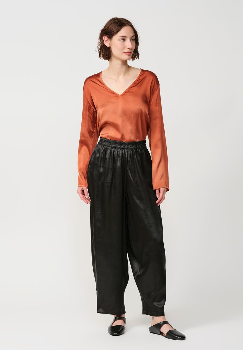 Noir Handmade Mud Silk Wide Tapered Pants in Black